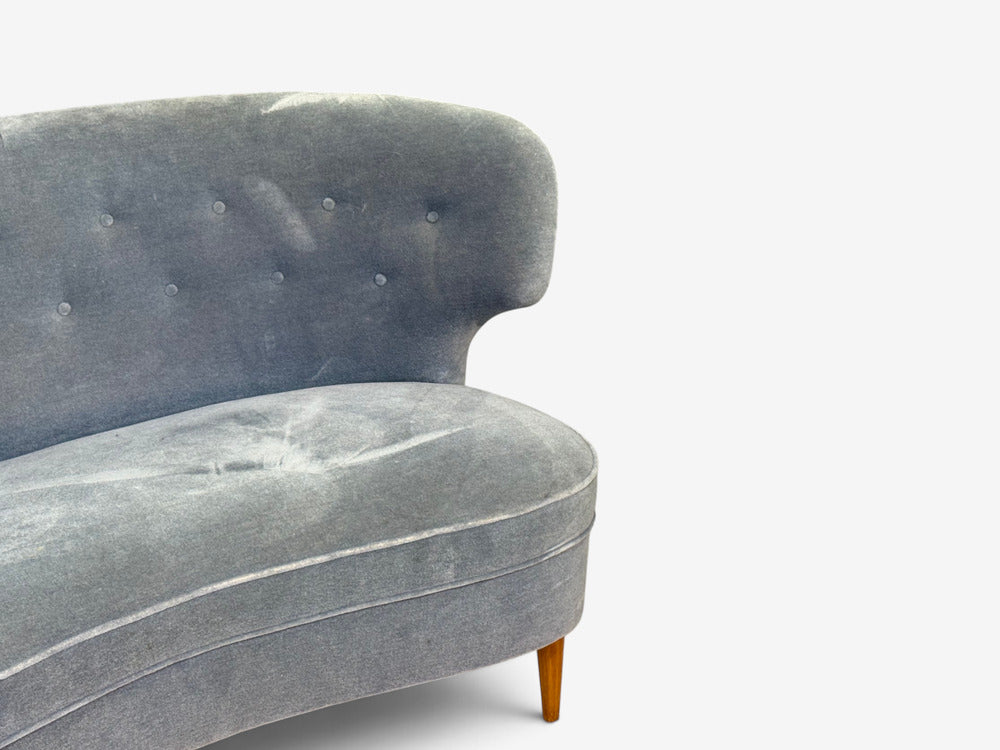 Carl-Johan Boman, Finnish Modern, Settee, Velvet, Wood, Finland, 1950s