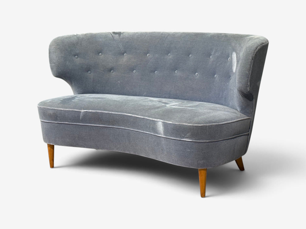 Carl-Johan Boman, Finnish Modern, Settee, Velvet, Wood, Finland, 1950s