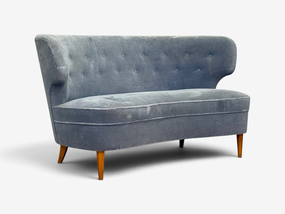 Carl-Johan Boman, Finnish Modern, Settee, Velvet, Wood, Finland, 1950s