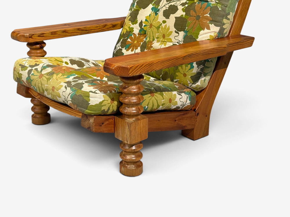 Collden, Brutalist Lounge Chairs, Pine, Fabric, Sweden, 1970s