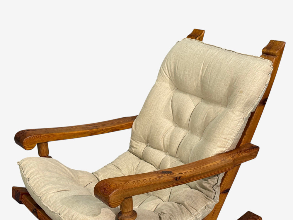 Collden, Swedish Modern, Large Rocking Chair, Pine, Fabric, Sweden, 1970s