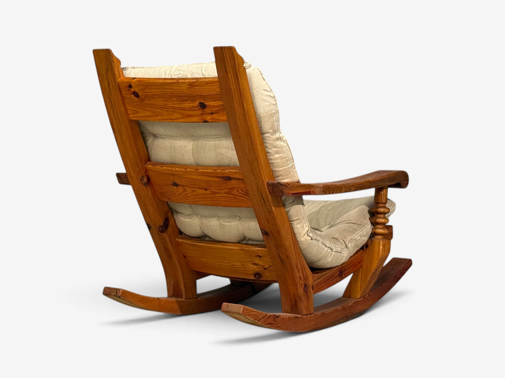 Collden, Swedish Modern, Large Rocking Chair, Pine, Fabric, Sweden, 1970s