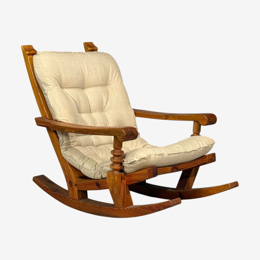 Collden, Swedish Modern, Large Rocking Chair, Pine, Fabric, Sweden, 1970s