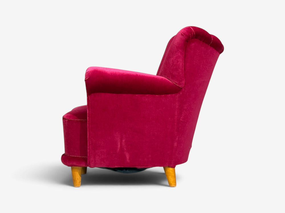 Swedish Cabinetmaker, Lounge Chairs, Red Velvet, Lacquered Wood, Sweden, 1940s