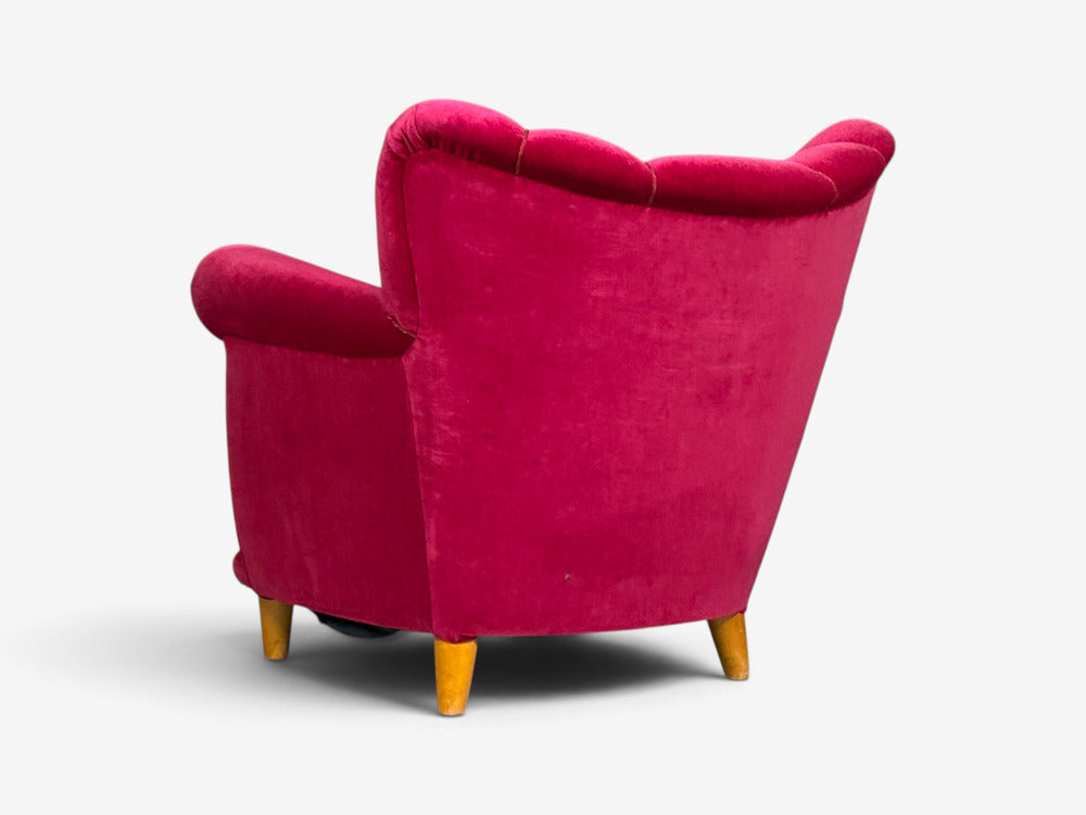 Swedish Cabinetmaker, Lounge Chairs, Red Velvet, Lacquered Wood, Sweden, 1940s