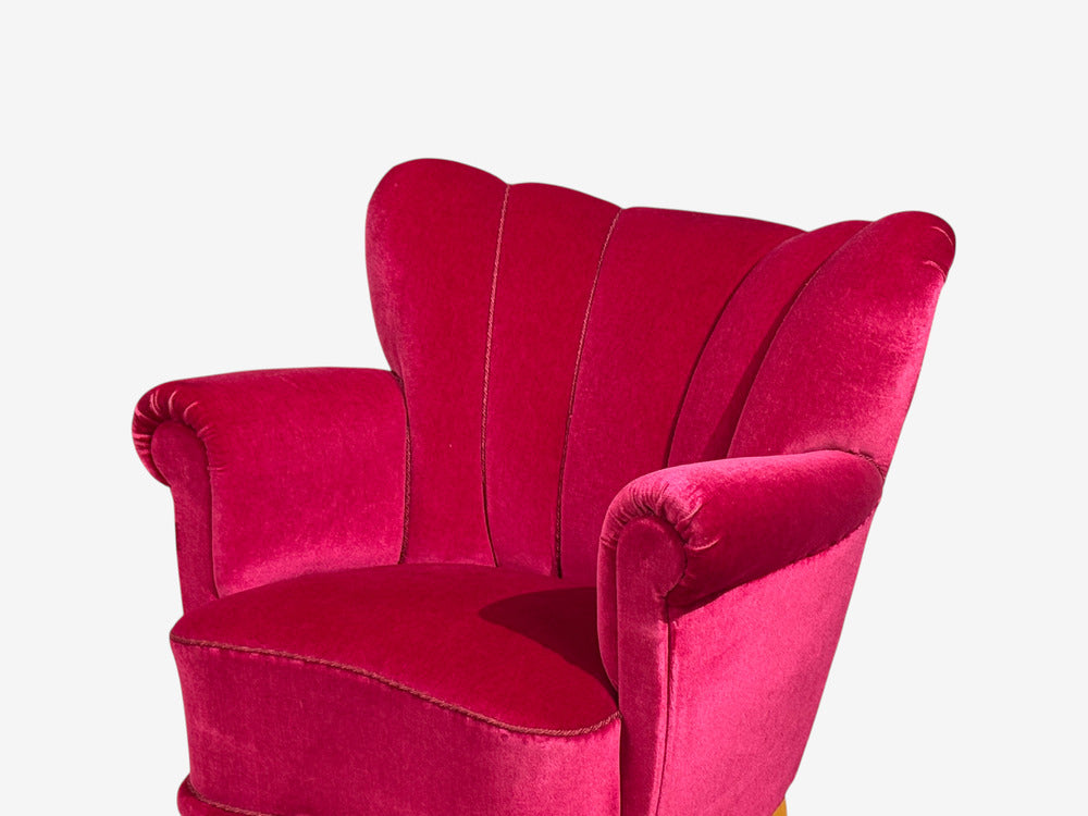 Swedish Cabinetmaker, Lounge Chairs, Red Velvet, Lacquered Wood, Sweden, 1940s