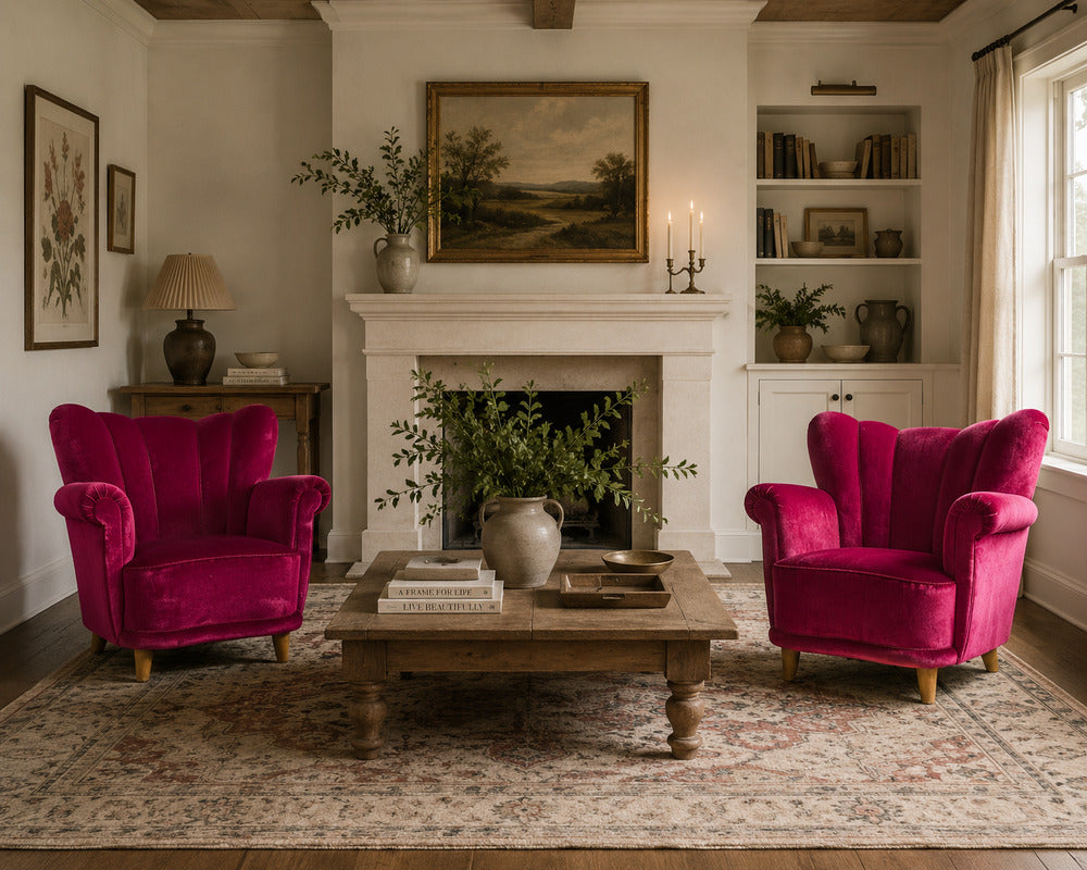 Swedish Cabinetmaker, Lounge Chairs, Red Velvet, Lacquered Wood, Sweden, 1940s