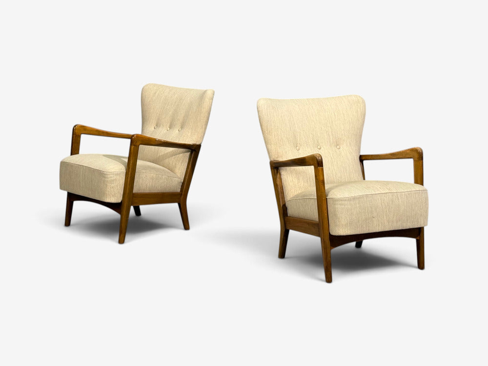 Søren Hansen, Lounge Chairs, Wool, Beech, Denmark, 1940s