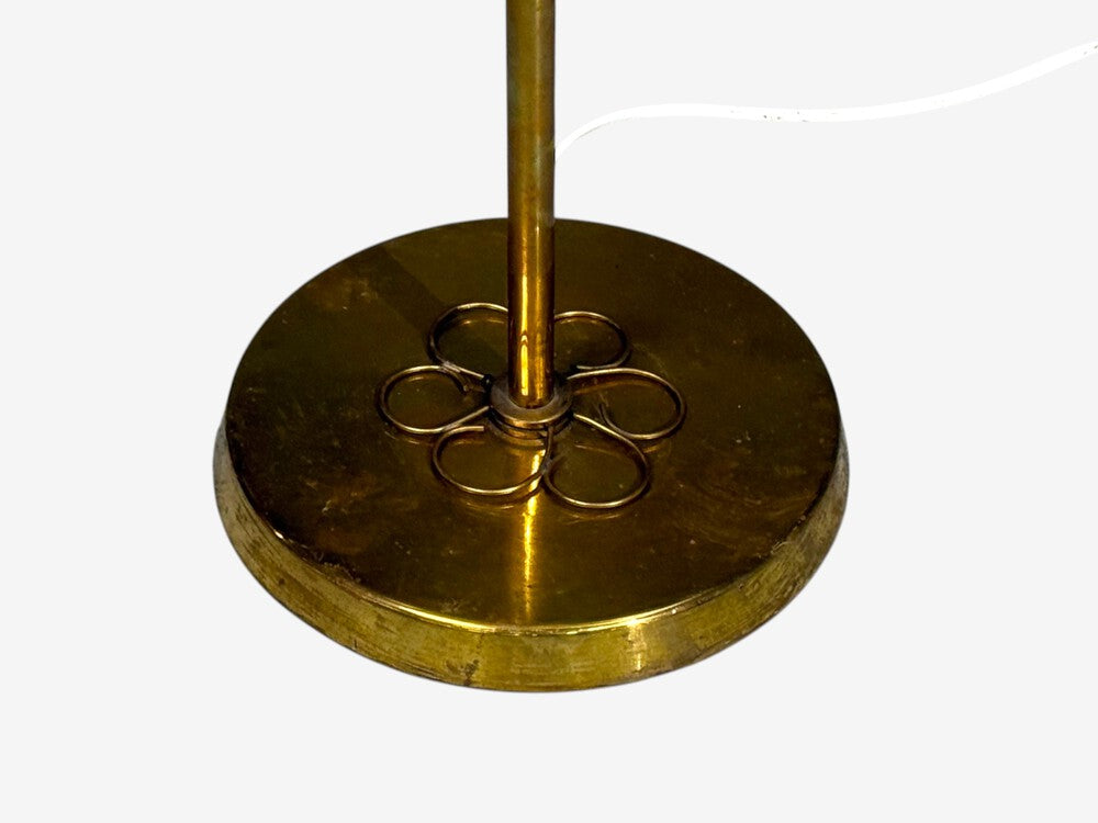 V. Soini Oy, Rare Floor Lamp, Brass, Leather, Rattan, Finland, 1950s