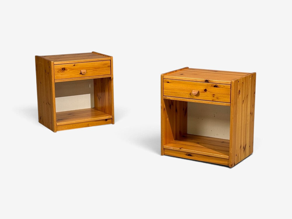 Swedish Modern, Nightstands, Pine, Leather, Sweden, 1970s