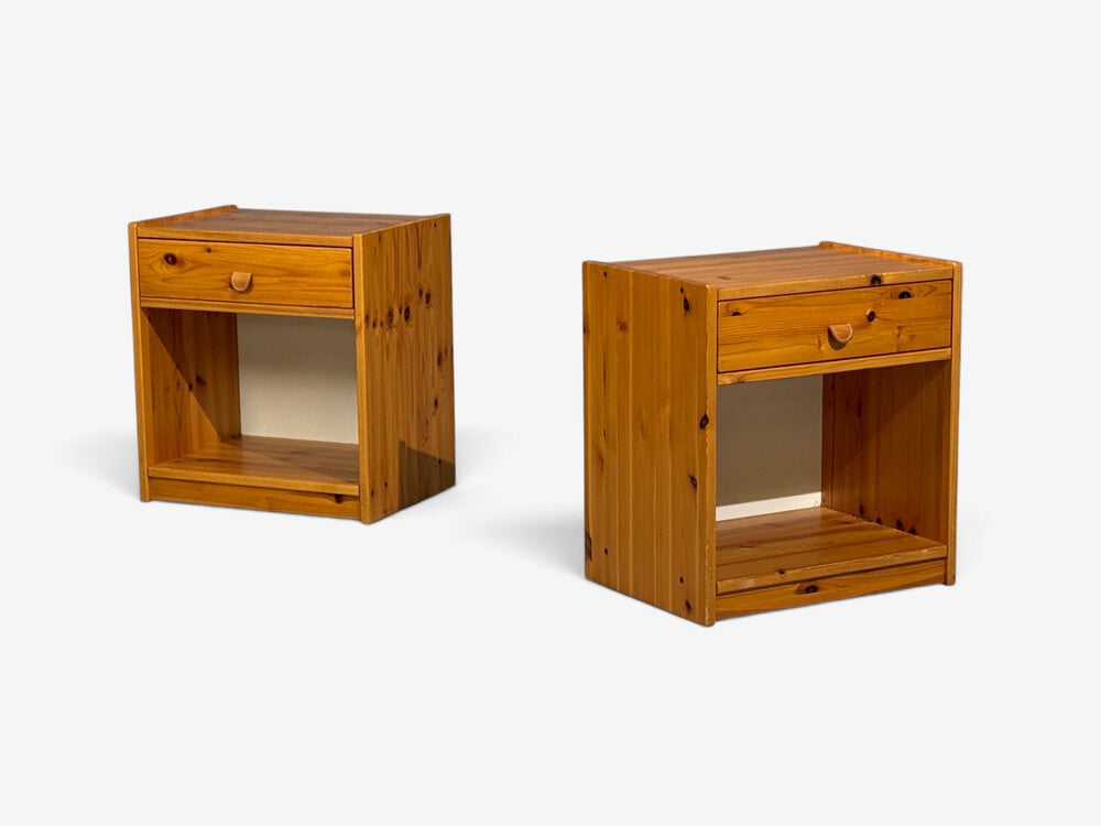 Swedish Modern, Nightstands, Pine, Leather, Sweden, 1970s
