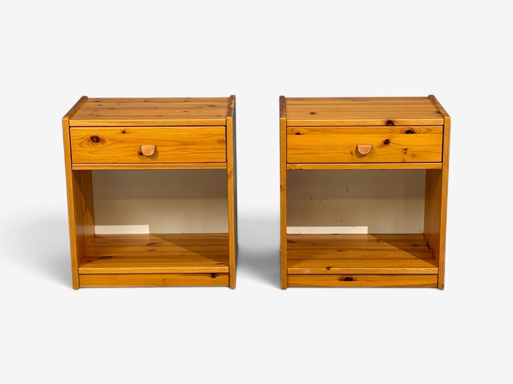 Swedish Modern, Nightstands, Pine, Leather, Sweden, 1970s