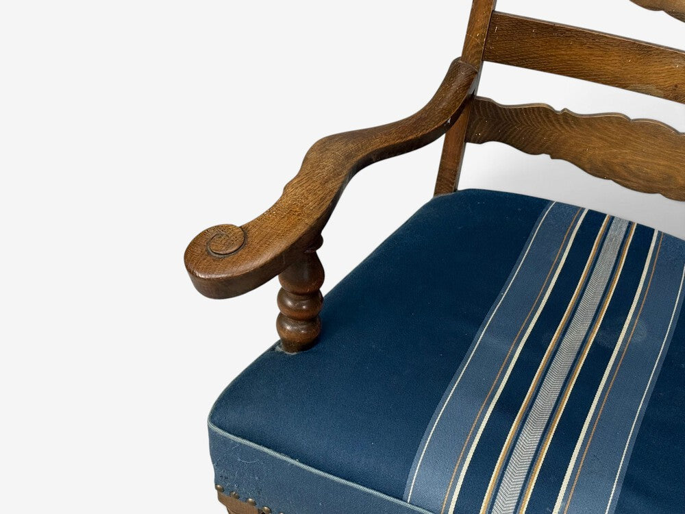Danish Cabinetmaker, Armchair, Wool, Carved Oak, Denmark, 1920s