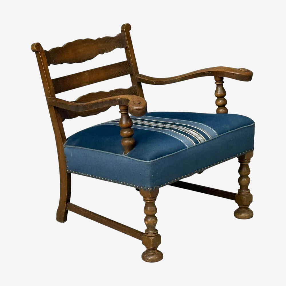 Danish Cabinetmaker, Armchair, Wool, Carved Oak, Denmark, 1920s