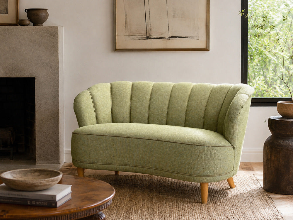 Asko, Sofa, Green Fabric, Lacquered Wood, Finland, 1950s