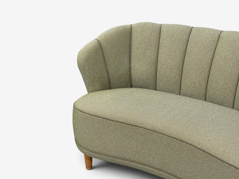 Asko, Sofa, Green Fabric, Lacquered Wood, Finland, 1950s