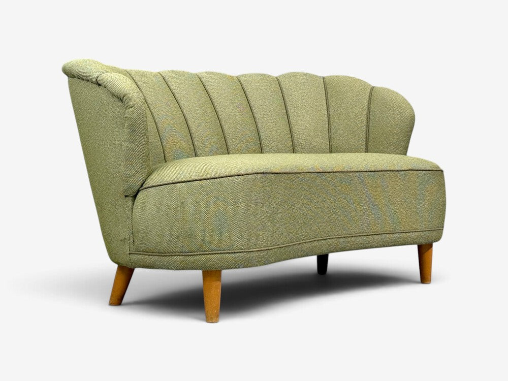 Asko, Sofa, Green Fabric, Lacquered Wood, Finland, 1950s