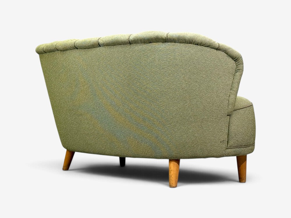 Asko, Sofa, Green Fabric, Lacquered Wood, Finland, 1950s