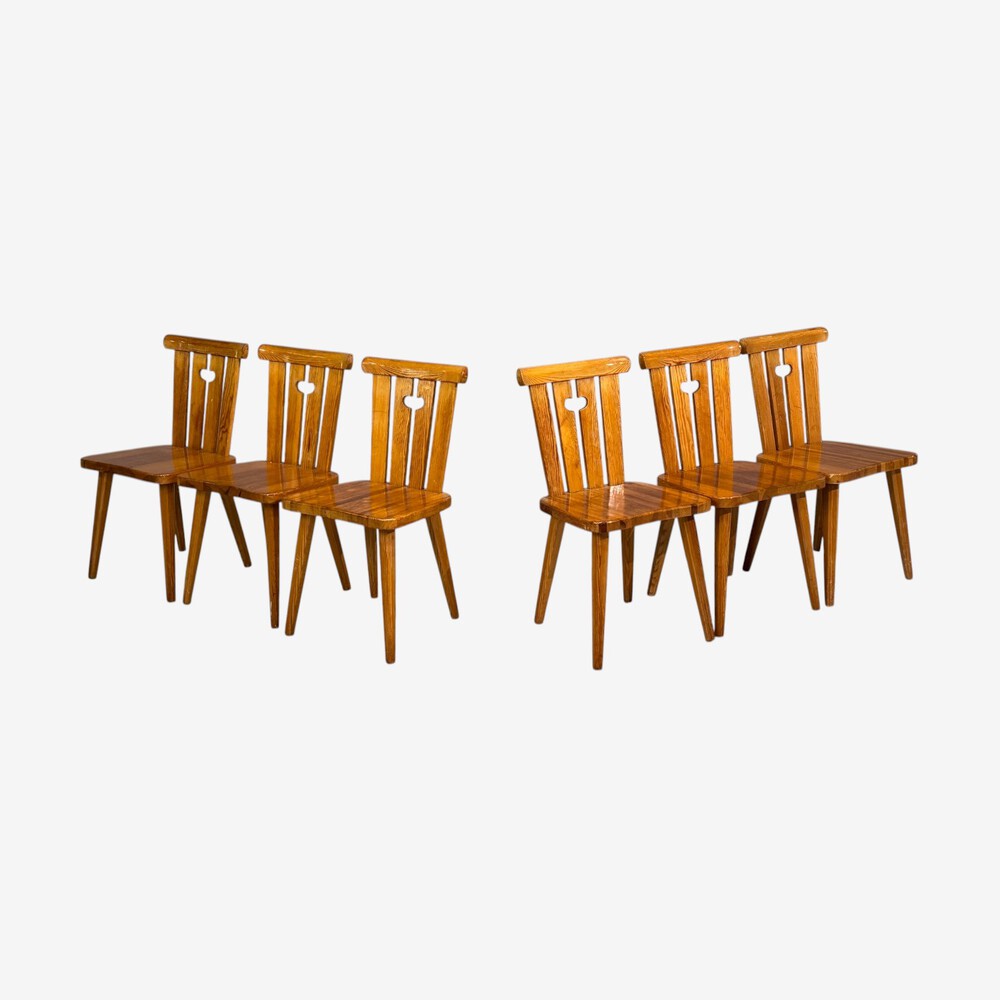 Göran Malmvall, Six Dining Chairs, Pine, Sweden, 1970s