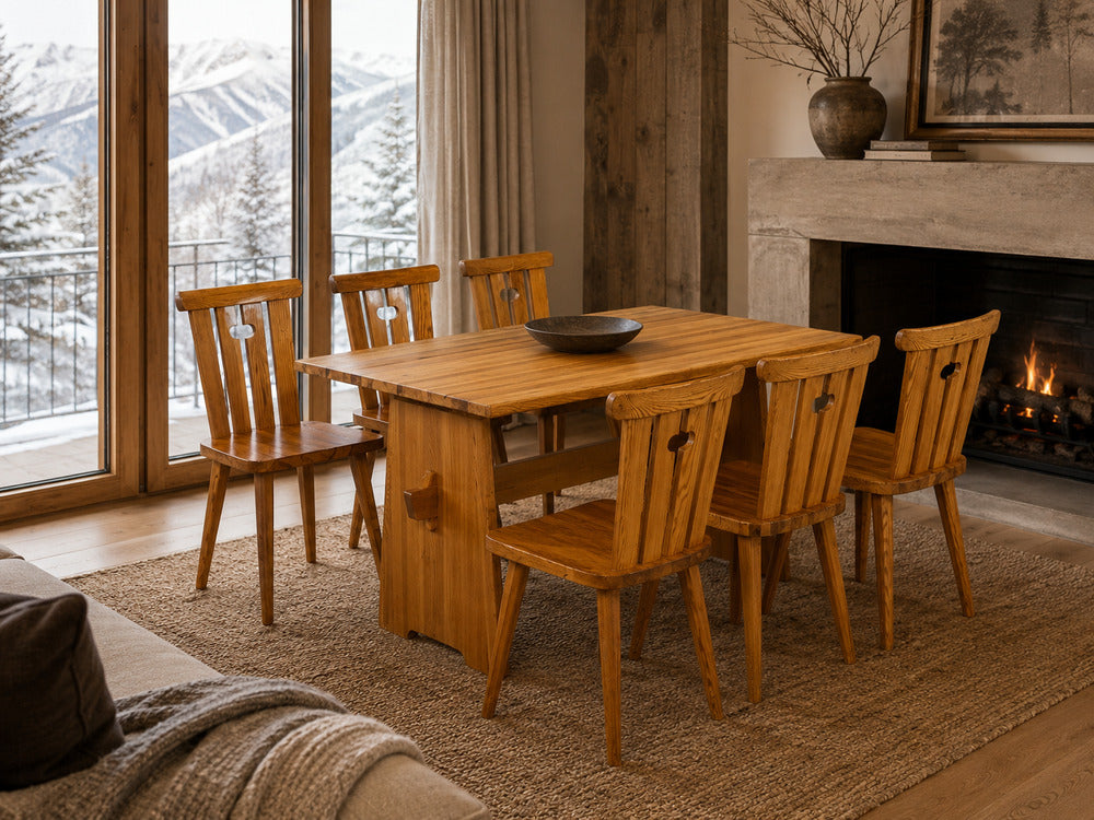 Göran Malmvall, Dining Table and Six Chairs, Pine, Sweden, 1970s