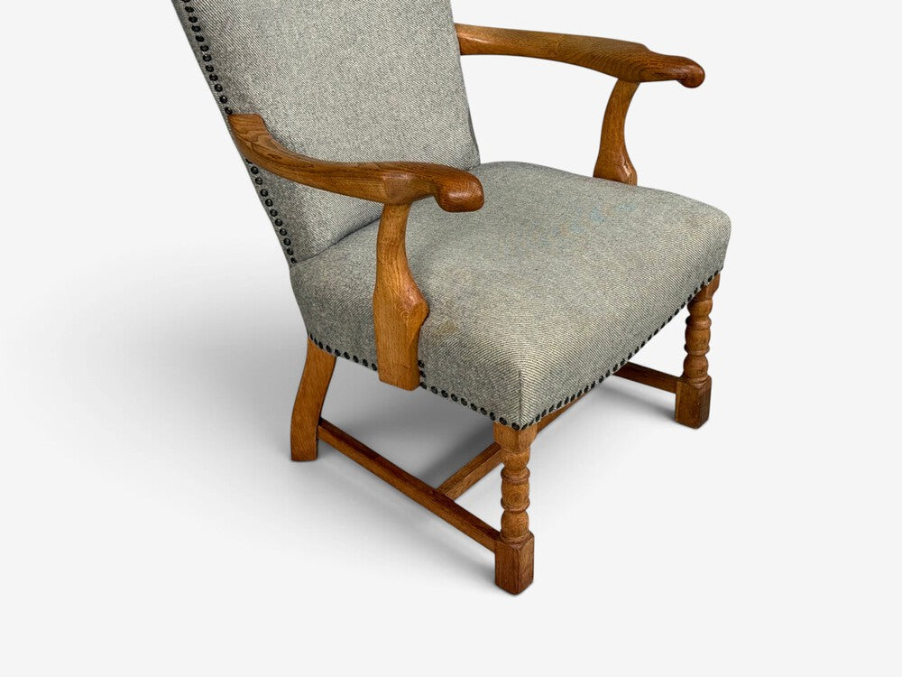 Danish Cabinetmaker, Armchairs, Oak, Gray Wool, Denmark, 1950s