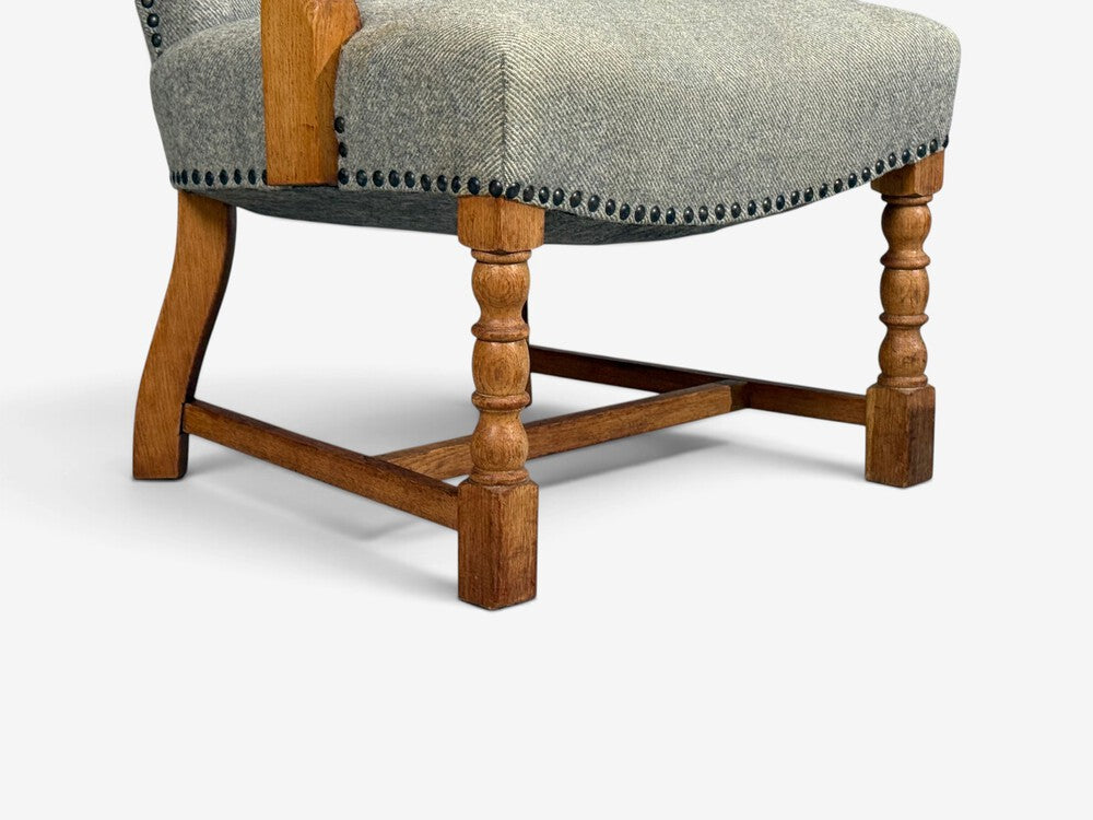 Danish Cabinetmaker, Armchairs, Oak, Gray Wool, Denmark, 1950s