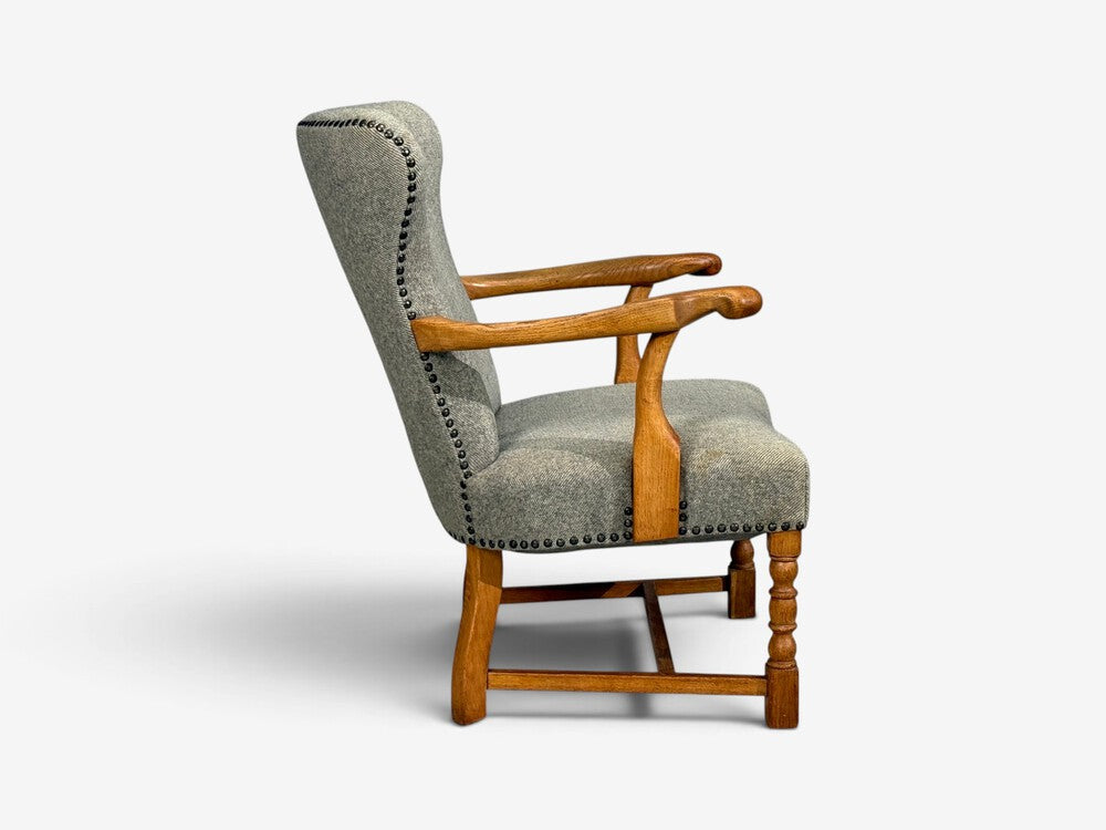 Danish Cabinetmaker, Armchairs, Oak, Gray Wool, Denmark, 1950s