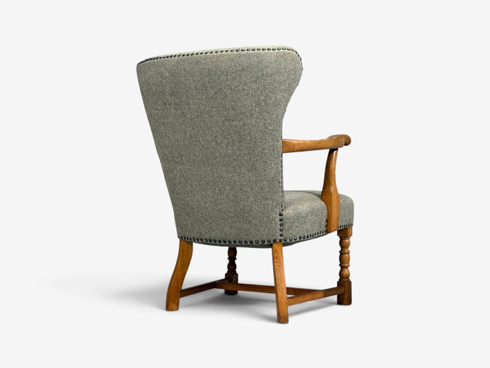 Danish Cabinetmaker, Armchairs, Oak, Gray Wool, Denmark, 1950s