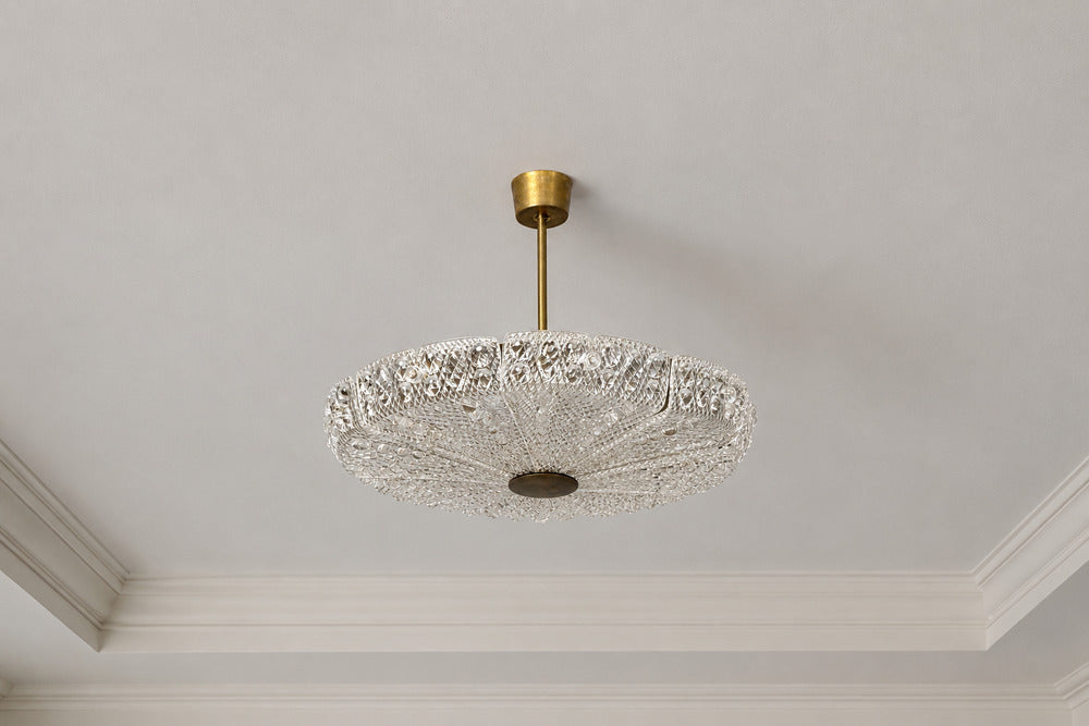 Carl Fagerlund, Pendant Light, Textured Glass, Brass, Sweden, 1960s