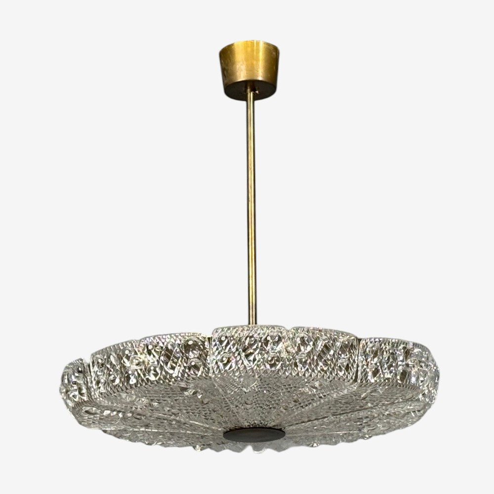 Carl Fagerlund, Pendant Light, Textured Glass, Brass, Sweden, 1960s