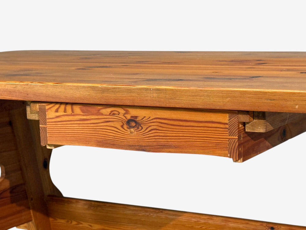 Swedish Modern, Trestle Dining Table, Carved Pine, Sweden, 1950s
