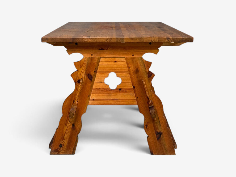 Swedish Modern, Trestle Dining Table, Carved Pine, Sweden, 1950s
