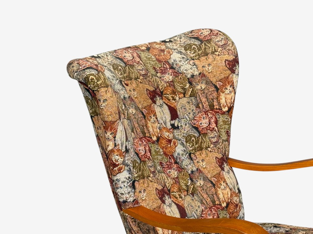 Swedish Modern, Wingback Lounge Chair, Birch, Fabric, Sweden, 1950s