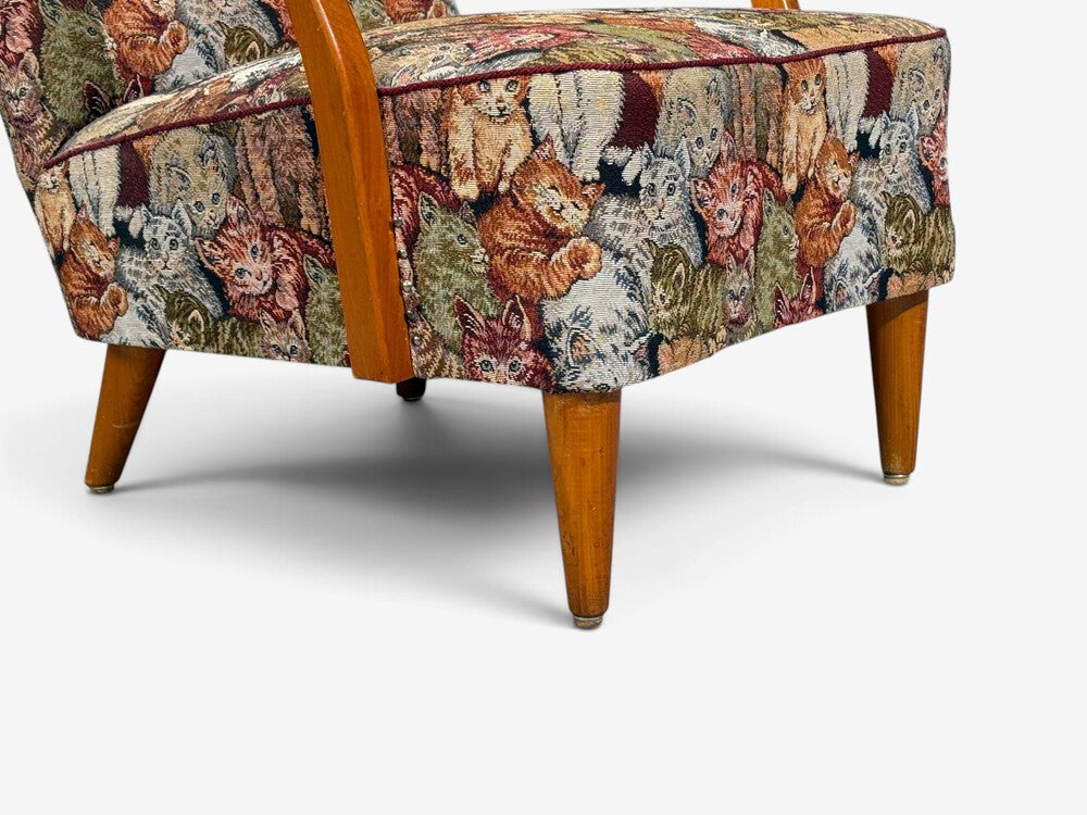 Swedish Modern, Wingback Lounge Chair, Birch, Fabric, Sweden, 1950s