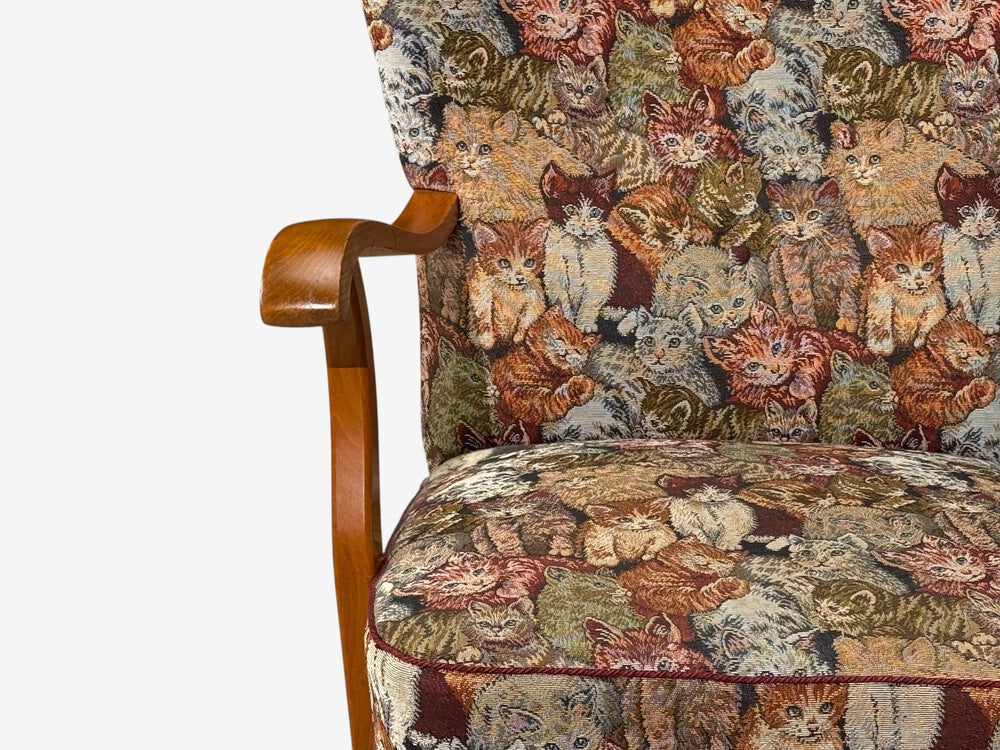 Swedish Modern, Wingback Lounge Chair, Birch, Fabric, Sweden, 1950s