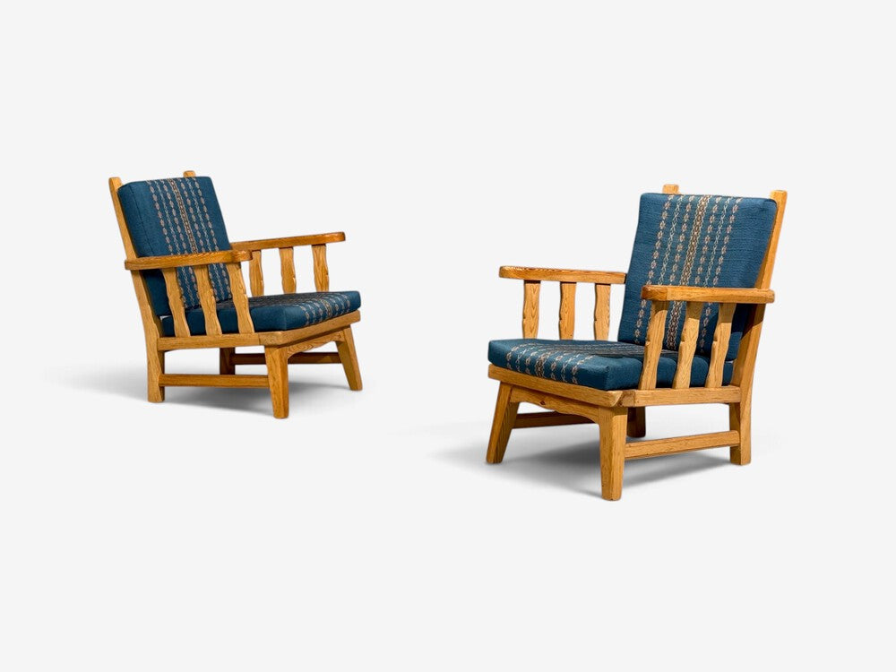 Krogenes Møbler, Lounge Chairs, Pine, Blue Fabric, Norway, 1970s