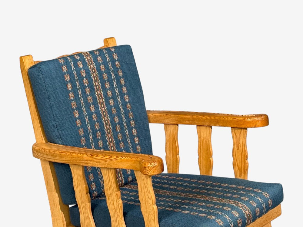 Krogenes Møbler, Lounge Chairs, Pine, Blue Fabric, Norway, 1970s