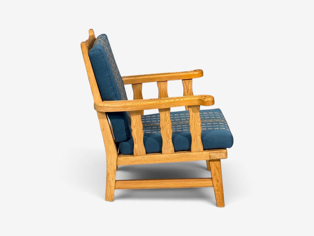 Krogenes Møbler, Lounge Chairs, Pine, Blue Fabric, Norway, 1970s