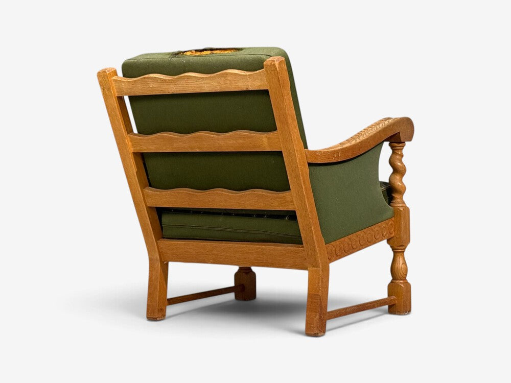 Henning Kjaernulf Style, Lounge Chairs, Oak, Fabric, Denmark, 1970s