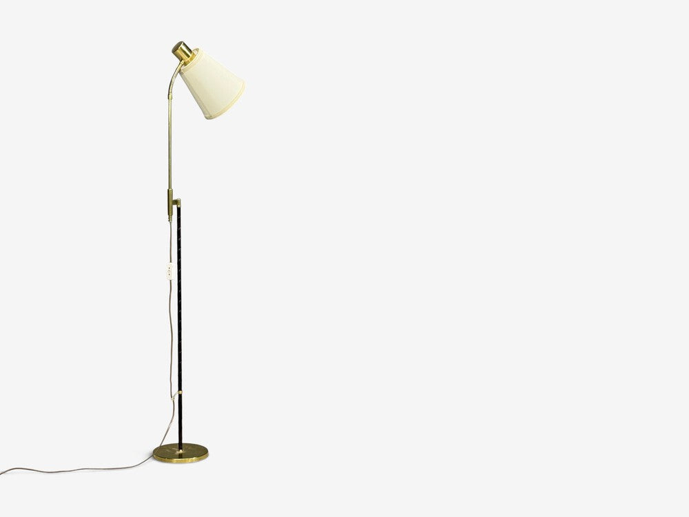 Möllers Armatur Eskilstuna, Floor Lamp, Leather, Brass, Sweden, 1950s