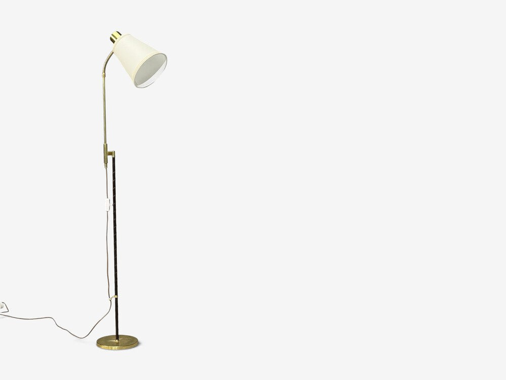 Möllers Armatur Eskilstuna, Floor Lamp, Leather, Brass, Sweden, 1950s