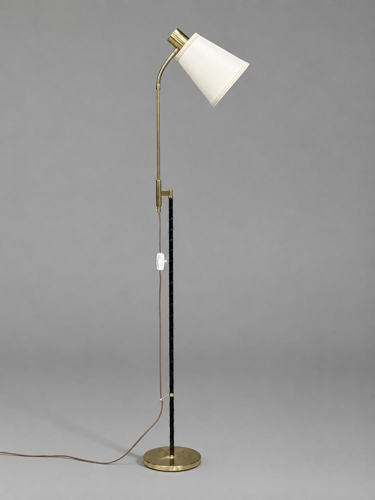 Möllers Armatur Eskilstuna, Floor Lamp, Leather, Brass, Sweden, 1950s