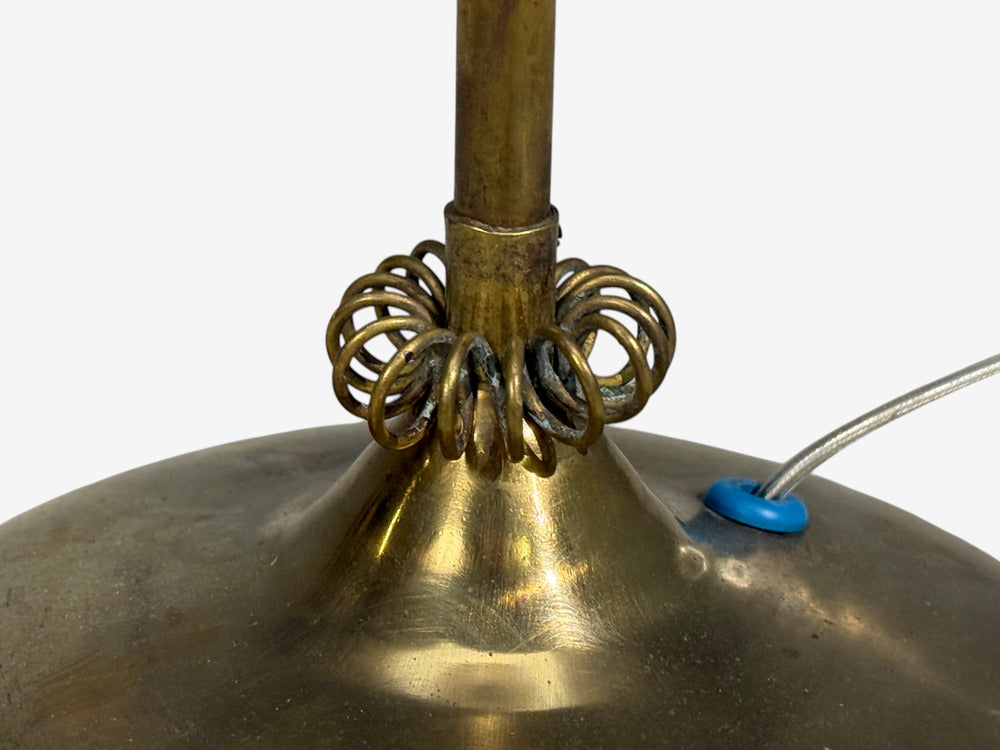 V. Soini Oy, Rare Floor Lamp, Brass, Leather, Rattan, Finland, 1950s