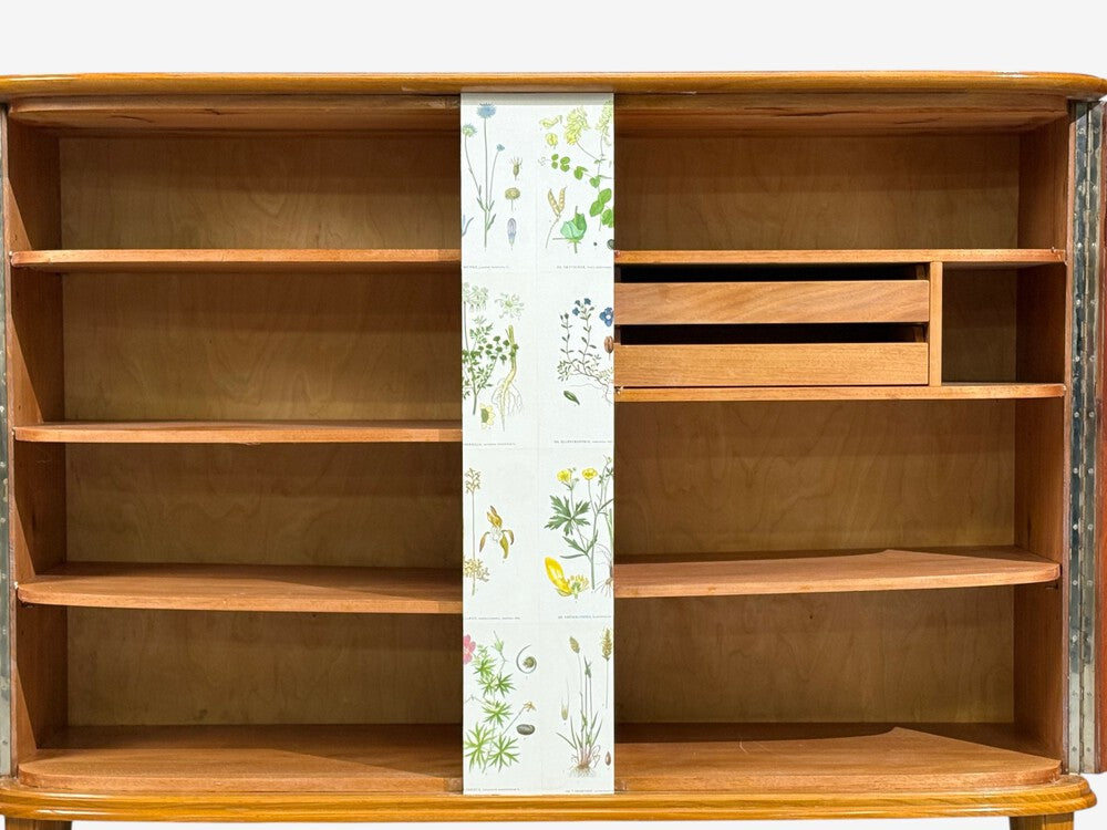 Swedish Modern, Nordens Flora Cabinet, Elm, Floral Lithographs, Sweden, 1940s