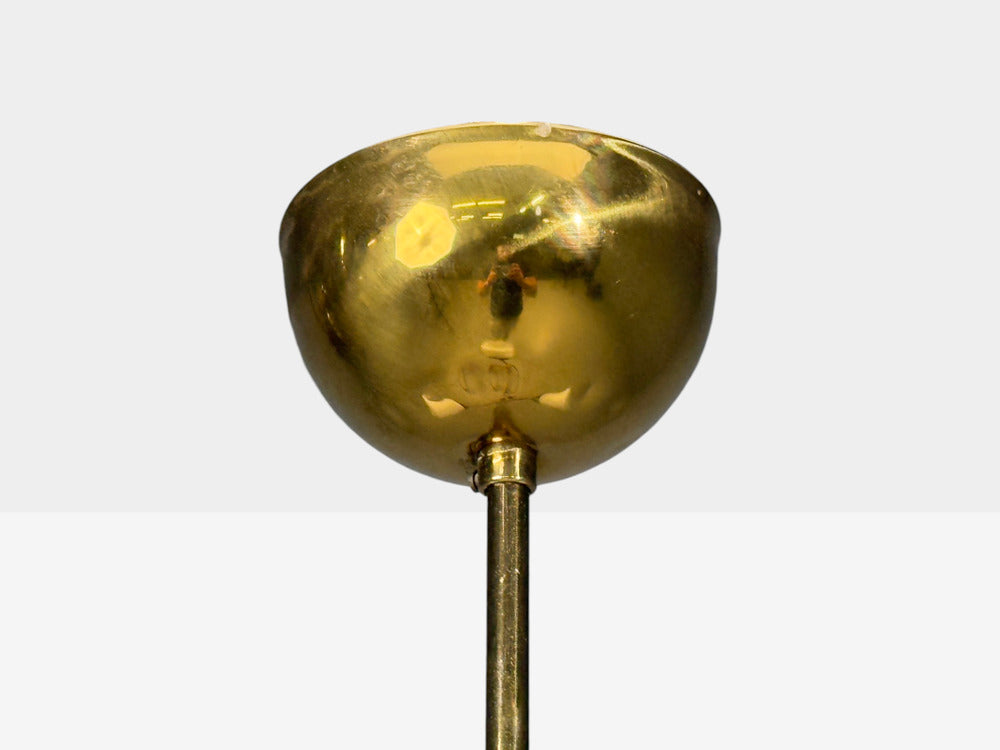 Swedish Modern, Pendant Light, Brass, Glass, Teak, Sweden, 1950s