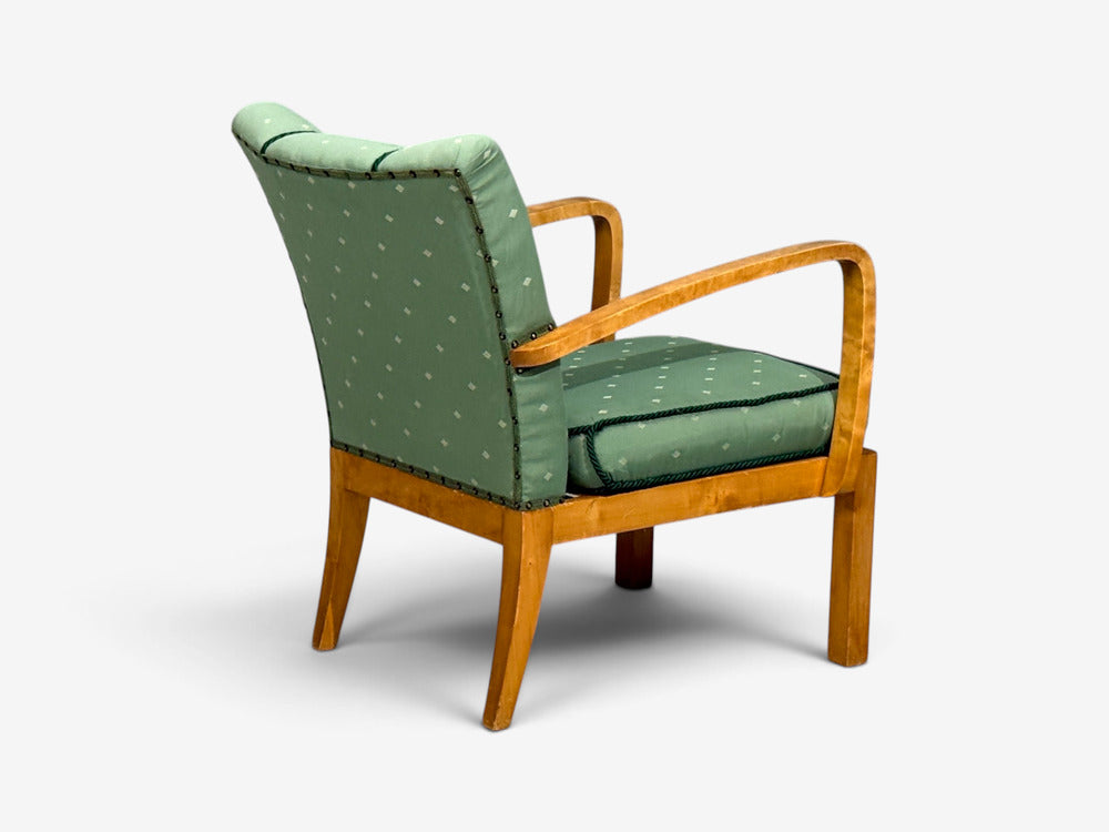 Swedish Modern, Lounge Chairs, Hardwood, Fabric, Sweden, 1940s