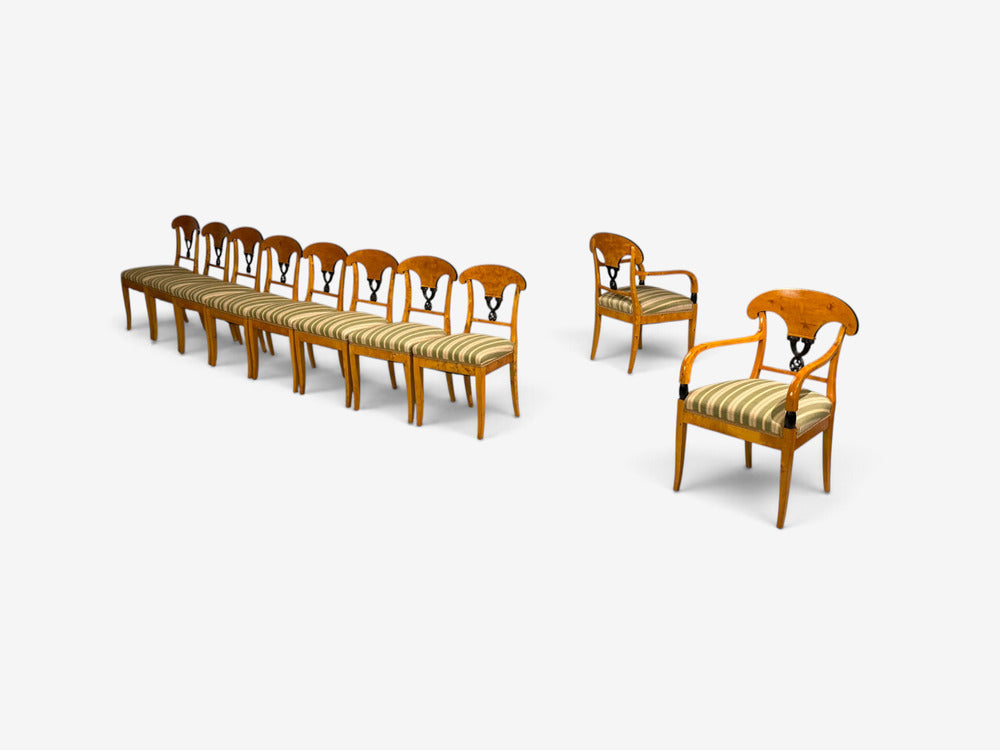 Neoclassical, Ten Dining Chairs, Ebonized Wood, Beech, Austria, 1970s