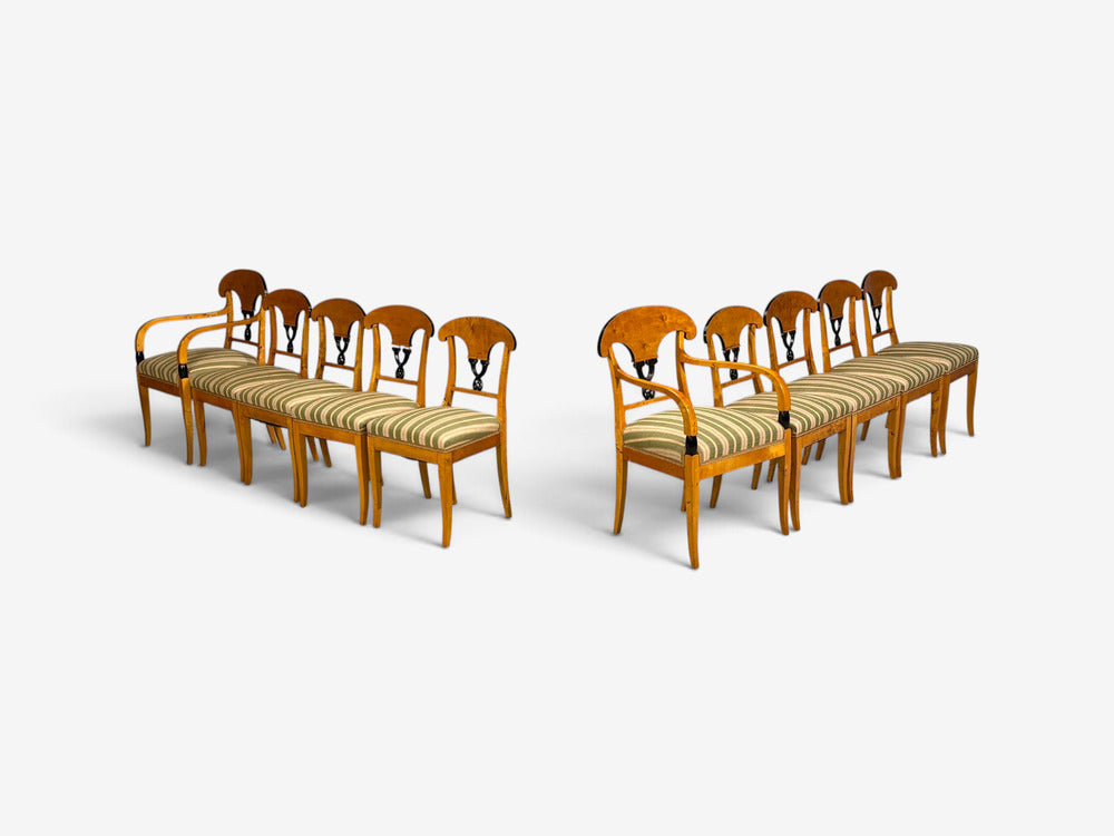 Neoclassical, Ten Dining Chairs, Ebonized Wood, Beech, Austria, 1970s