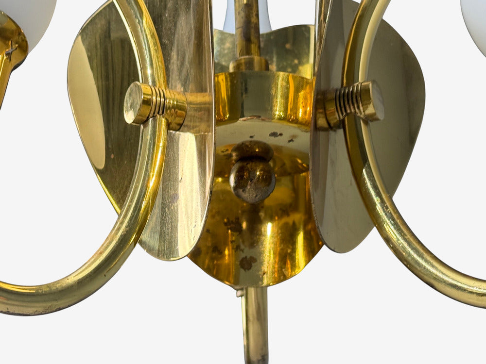 Danish Moden, Pendant Light, Polished Brass, Opal Glass, Denmark, 1950s