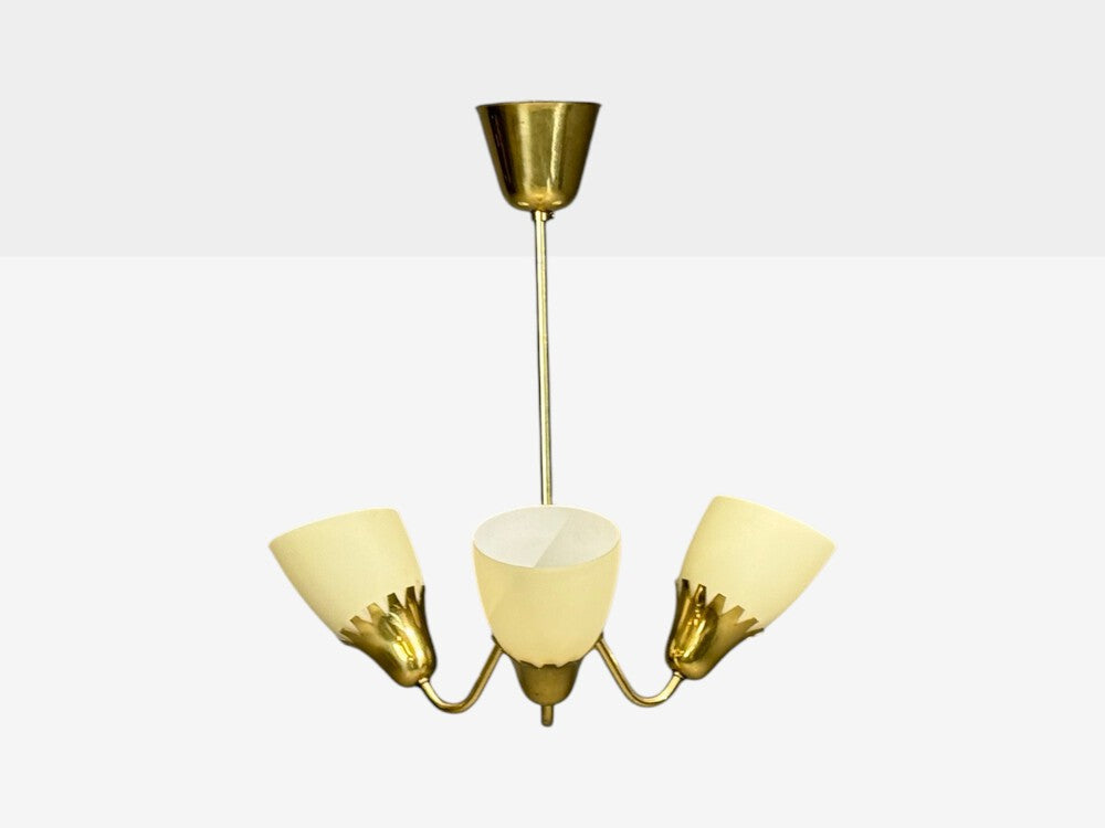 Hans Bergstrom attr, Pendant Light, Brass, Glass, Sweden, 1940s